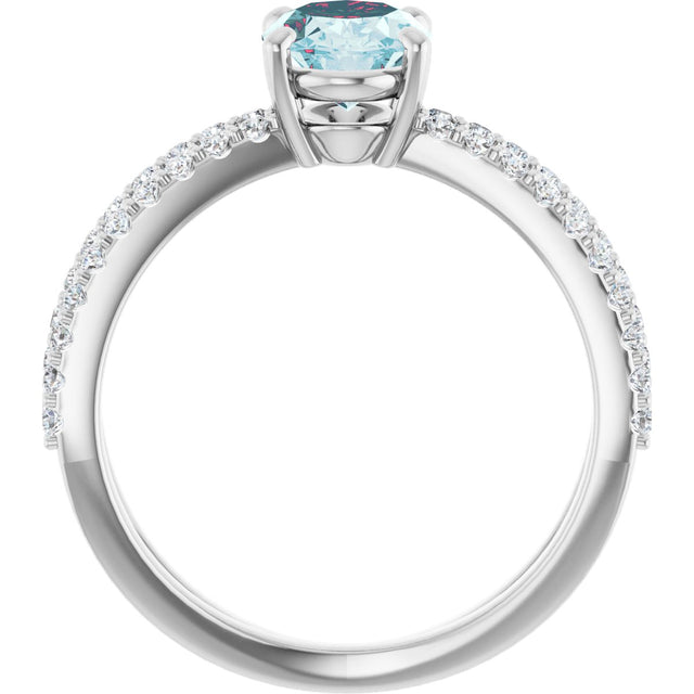 14K Gold Oval Natural Sky Blue Topaz & Natural Diamond Accented Ring – 8x6mm - White Gold - view 2
