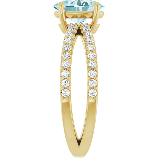 14K Gold Oval Natural Sky Blue Topaz & Natural Diamond Accented Ring – 8x6mm - Yellow Gold - view 4