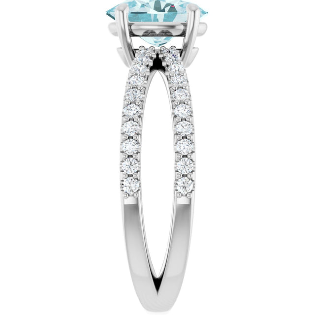 14K Gold Oval Natural Sky Blue Topaz & Natural Diamond Accented Ring – 8x6mm - White Gold - view 4