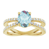 14K Gold Oval Natural Sky Blue Topaz & Natural Diamond Accented Ring – 8x6mm - Yellow Gold - view 3