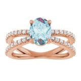 14K Gold Oval Natural Sky Blue Topaz & Natural Diamond Accented Ring – 8x6mm - Rose Gold - view 3