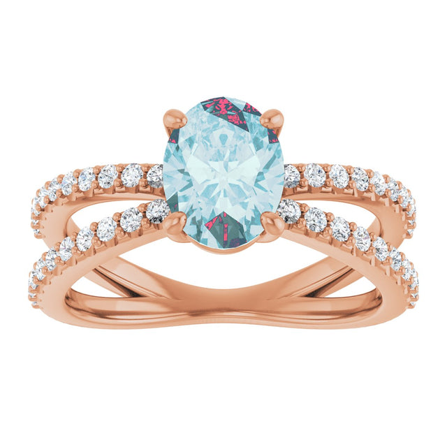 14K Gold Oval Natural Sky Blue Topaz & Natural Diamond Accented Ring – 8x6mm - Rose Gold - view 3