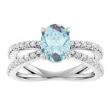 14K Gold Oval Natural Sky Blue Topaz & Natural Diamond Accented Ring – 8x6mm - White Gold - view 3