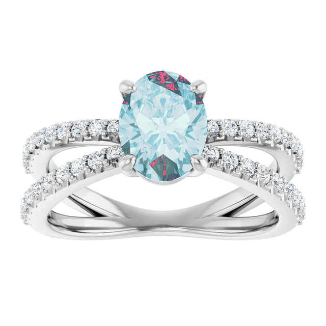 14K Gold Oval Natural Sky Blue Topaz & Natural Diamond Accented Ring – 8x6mm - White Gold - view 3