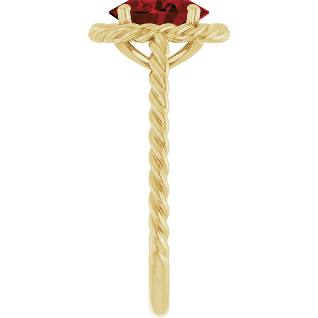 14K Gold Oval Natural Mozambique Garnet Solitaire Rope Ring - Yellow Gold - view 4