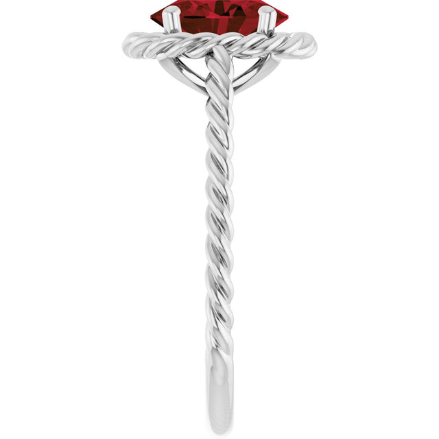 Platinum Oval Natural Mozambique Garnet Solitaire Rope Ring - view 4