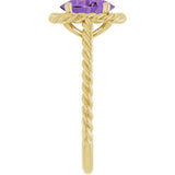 14K Gold Oval Natural Amethyst Solitaire Rope Ring - Yellow Gold - view 4