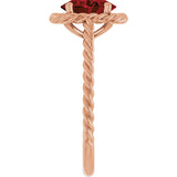 14K Gold Oval Natural Mozambique Garnet Solitaire Rope Ring - Rose Gold - view 4