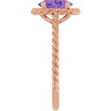 14K Gold Oval Natural Amethyst Solitaire Rope Ring - Rose Gold - view 4