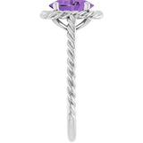 14K Gold Oval Natural Amethyst Solitaire Rope Ring - White Gold - view 4