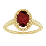 14K Gold Oval Natural Mozambique Garnet Solitaire Rope Ring - Yellow Gold - view 3