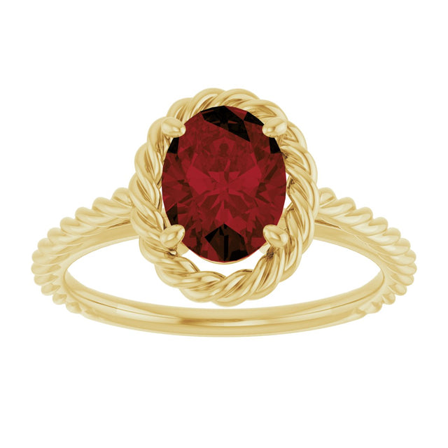 14K Gold Oval Natural Mozambique Garnet Solitaire Rope Ring - Yellow Gold - view 3