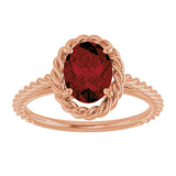 14K Gold Oval Natural Mozambique Garnet Solitaire Rope Ring - Rose Gold - view 3