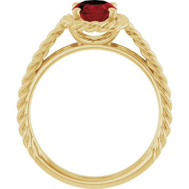 14K Gold Oval Natural Mozambique Garnet Solitaire Rope Ring - Yellow Gold - view 2