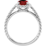 14K Gold Oval Natural Mozambique Garnet Solitaire Rope Ring - White Gold - view 2