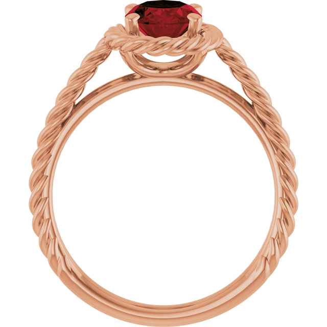 14K Gold Oval Natural Mozambique Garnet Solitaire Rope Ring - Rose Gold - view 2