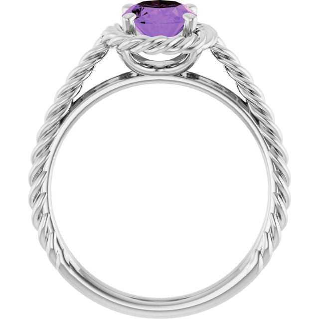 Platinum Oval Natural Amethyst Solitaire Rope Ring - view 2