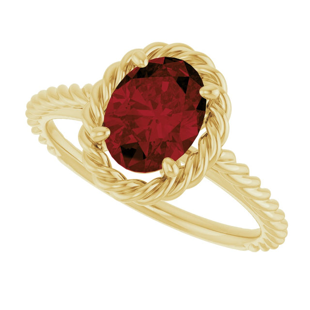 14K Gold Oval Natural Mozambique Garnet Solitaire Rope Ring - Yellow Gold - view 5