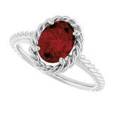 14K Gold Oval Natural Mozambique Garnet Solitaire Rope Ring - White Gold - view 5