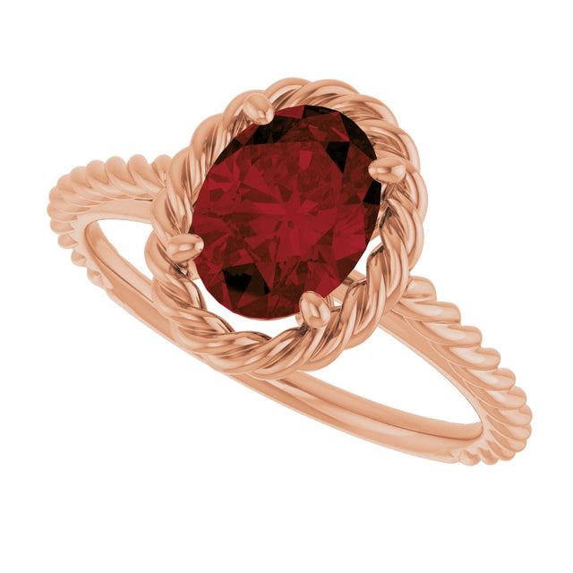 14K Gold Oval Natural Mozambique Garnet Solitaire Rope Ring - Rose Gold - view 5