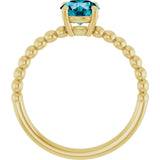 14K Gold Round Natural London Blue Topaz Beaded Solitaire Ring - Yellow Gold - view 2