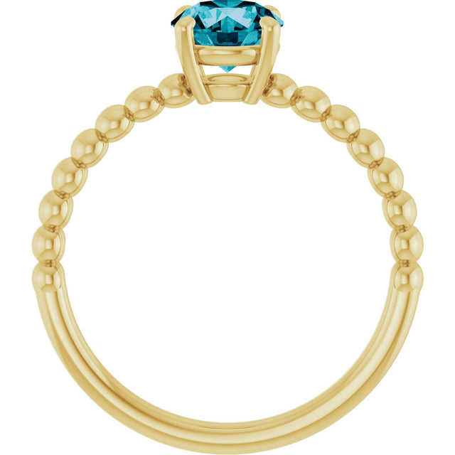 14K Gold Round Natural London Blue Topaz Beaded Solitaire Ring - Yellow Gold - view 2
