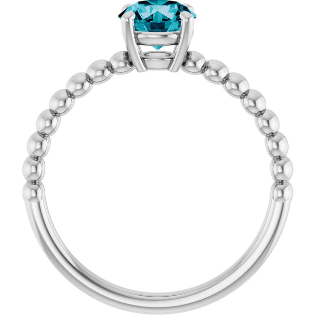 14K Gold Round Natural London Blue Topaz Beaded Solitaire Ring - White Gold - view 2