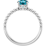 Platinum Round Natural London Blue Topaz Beaded Solitaire Ring - view 2