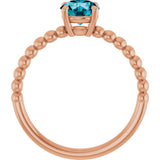 14K Gold Round Natural London Blue Topaz Beaded Solitaire Ring - Rose Gold - view 2