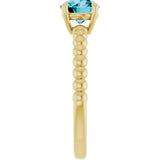 14K Gold Round Natural London Blue Topaz Beaded Solitaire Ring - Yellow Gold - view 4