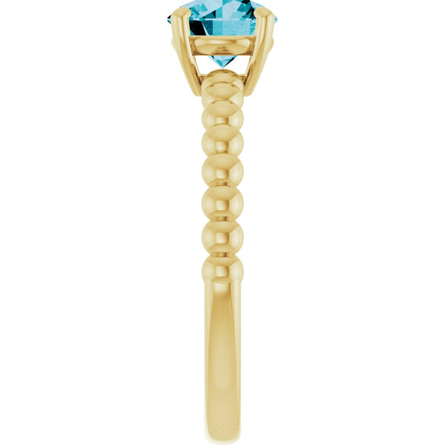 14K Gold Round Natural London Blue Topaz Beaded Solitaire Ring - Yellow Gold - view 4