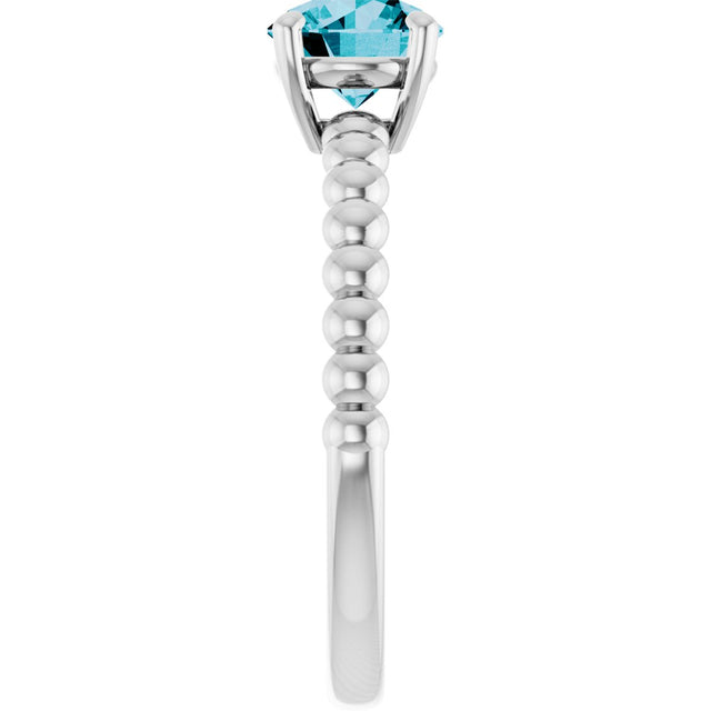 Platinum Round Natural London Blue Topaz Beaded Solitaire Ring - view 4