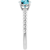 14K Gold Round Natural London Blue Topaz Beaded Solitaire Ring - White Gold - view 4