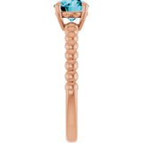 14K Gold Round Natural London Blue Topaz Beaded Solitaire Ring - Rose Gold - view 4