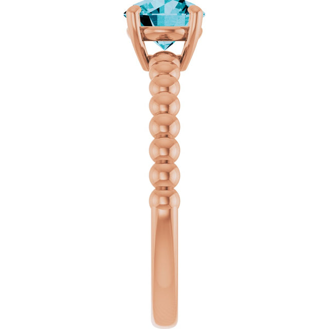 14K Gold Round Natural London Blue Topaz Beaded Solitaire Ring - Rose Gold - view 4