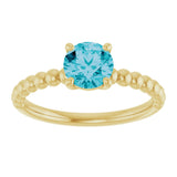 14K Gold Round Natural London Blue Topaz Beaded Solitaire Ring - Yellow Gold - view 3