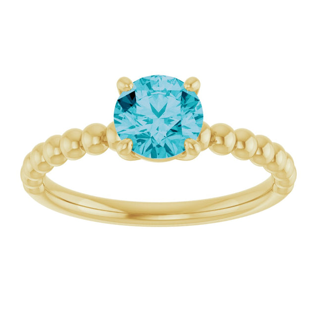 14K Gold Round Natural London Blue Topaz Beaded Solitaire Ring - Yellow Gold - view 3
