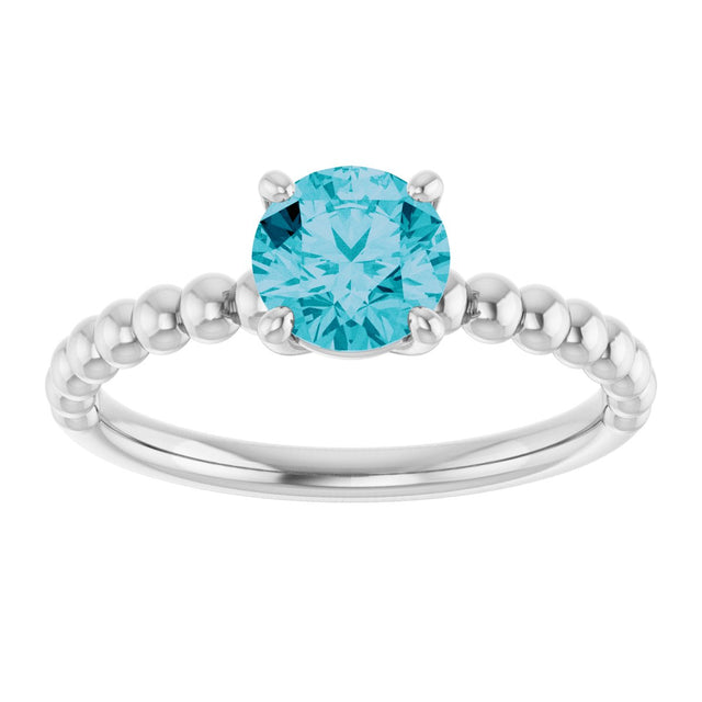 14K Gold Round Natural London Blue Topaz Beaded Solitaire Ring - White Gold - view 3