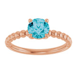 14K Gold Round Natural London Blue Topaz Beaded Solitaire Ring - Rose Gold - view 3
