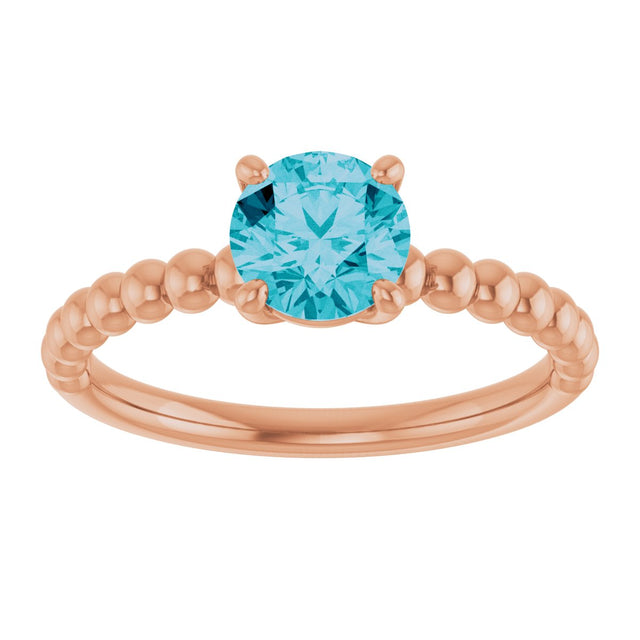 14K Gold Round Natural London Blue Topaz Beaded Solitaire Ring - Rose Gold - view 3
