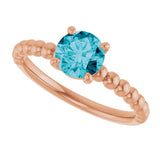 14K Gold Round Natural London Blue Topaz Beaded Solitaire Ring - Rose Gold - view 5