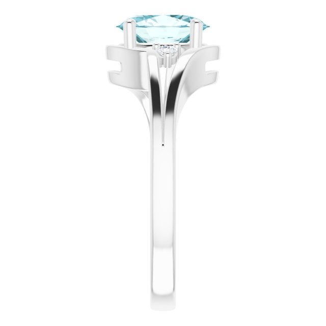 14K Gold Oval Natural Sky Blue Topaz & Natural Diamond Accented Split Shank Ring - view 4
