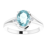 14K Gold Oval Natural Sky Blue Topaz & Natural Diamond Accented Split Shank Ring - view 3