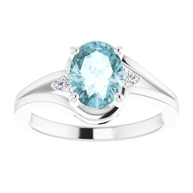 14K Gold Oval Natural Sky Blue Topaz & Natural Diamond Accented Split Shank Ring - view 3