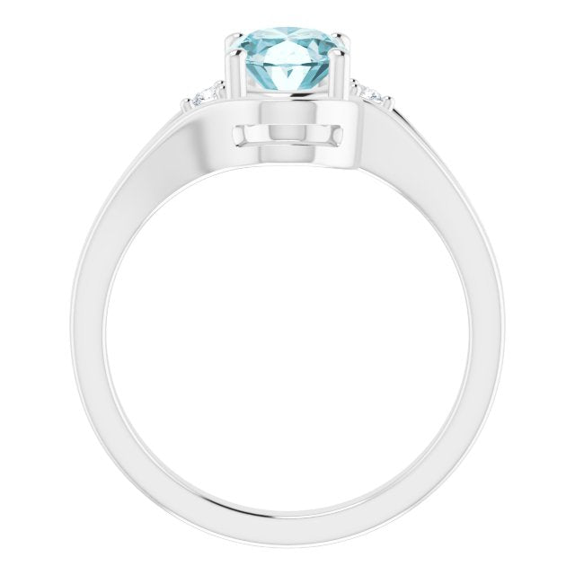 14K Gold Oval Natural Sky Blue Topaz & Natural Diamond Accented Split Shank Ring - view 2