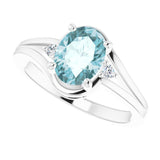 14K Gold Oval Natural Sky Blue Topaz & Natural Diamond Accented Split Shank Ring - view 5