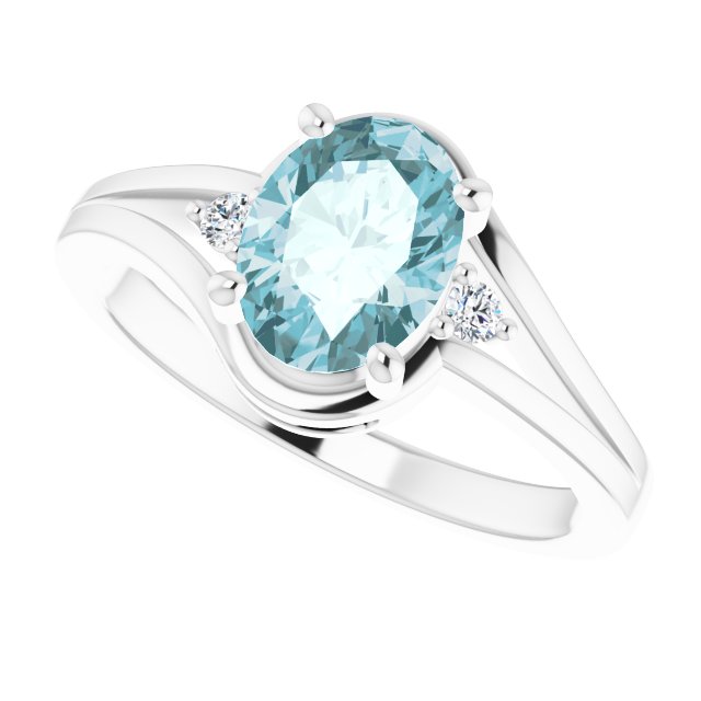 14K Gold Oval Natural Sky Blue Topaz & Natural Diamond Accented Split Shank Ring - view 5