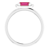 Platinum Emerald Lab-Grown Ruby & Natural Diamond Stackable Ring - view 2