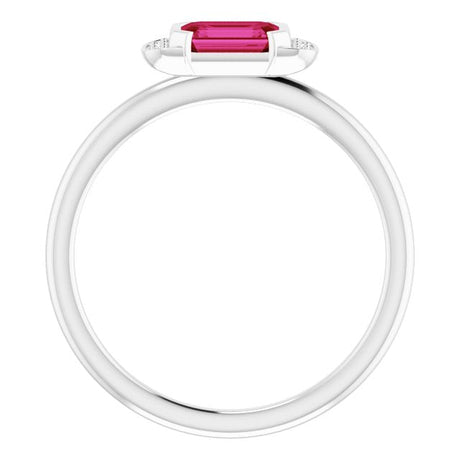 Platinum Emerald Lab-Grown Ruby & Natural Diamond Stackable Ring - view 2