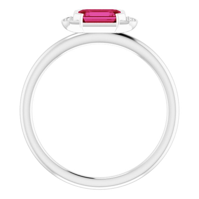 Platinum Emerald Lab-Grown Ruby & Natural Diamond Stackable Ring - view 2